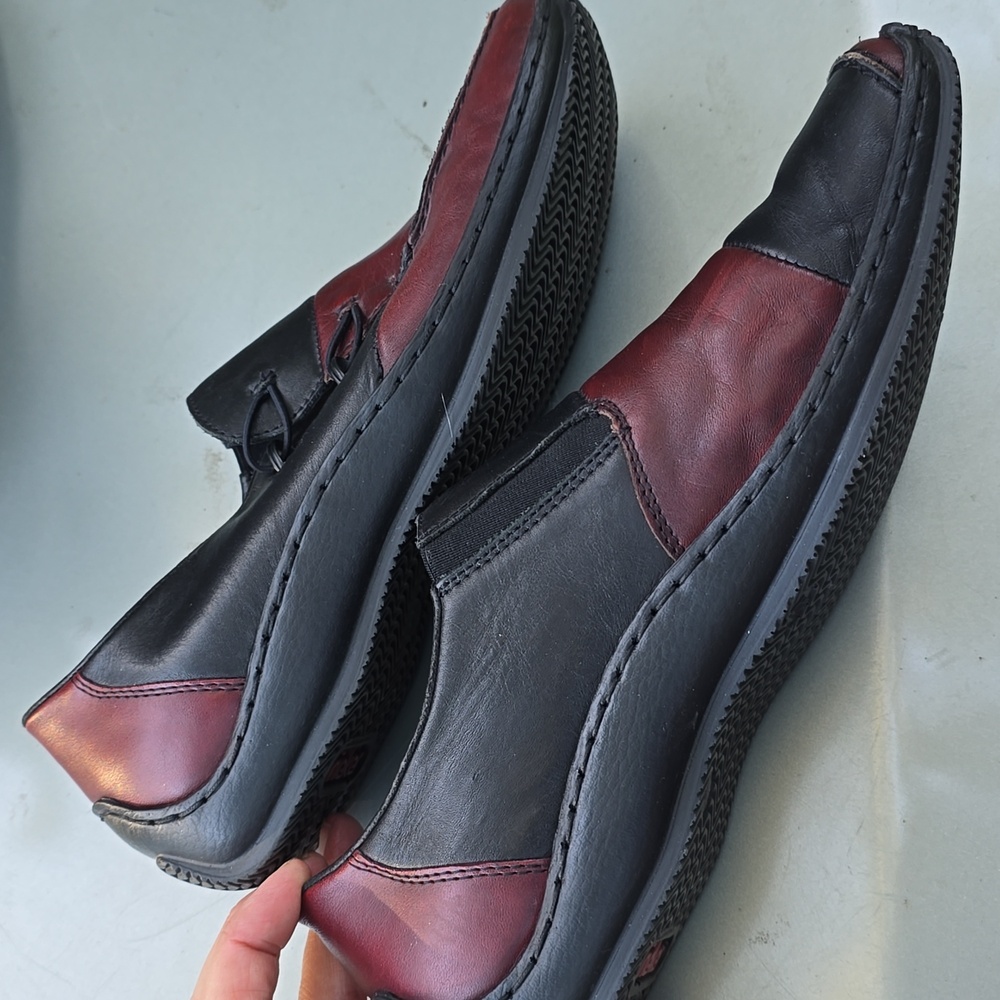 Rieker Celia Anti Stress 2 Tone Black Burgundy Leather Comfort Shoes Sz 41